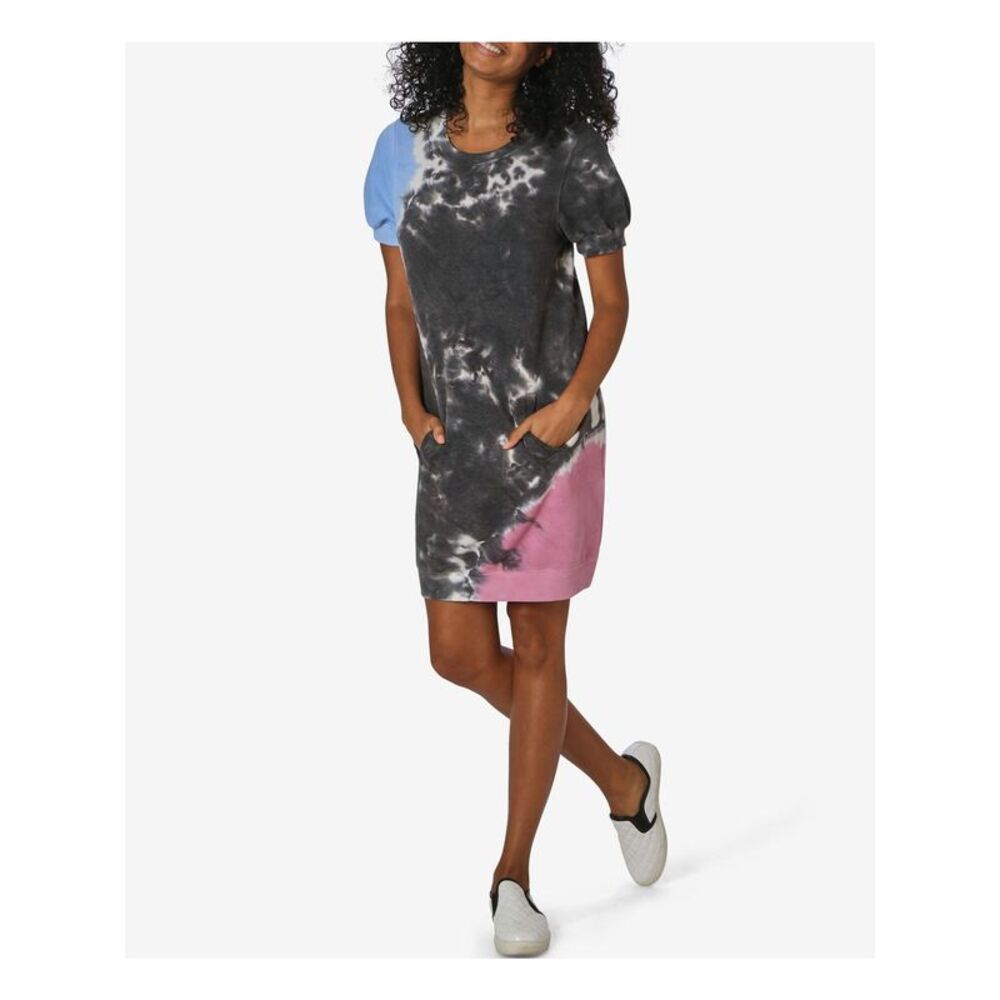 ULTRA FLIRT Womens Jersey Short Length Ribbed Pouf Crew Neck Mini Shift Dress